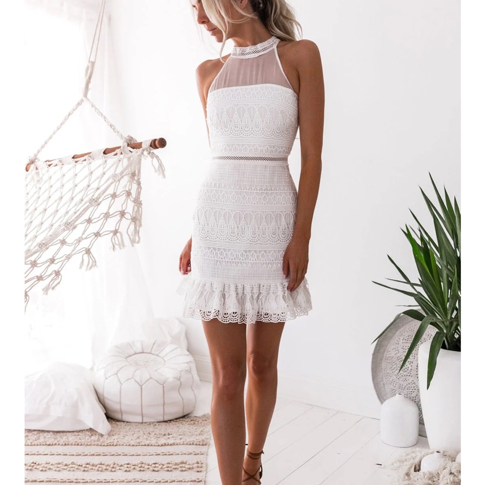 Two Sisters White Lace Halter Dress
